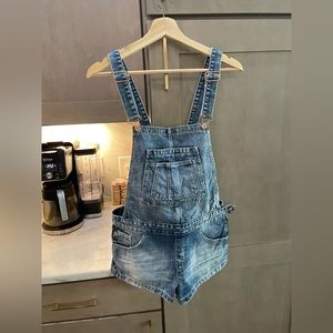 Blue overalls with a shorts shorts bottom